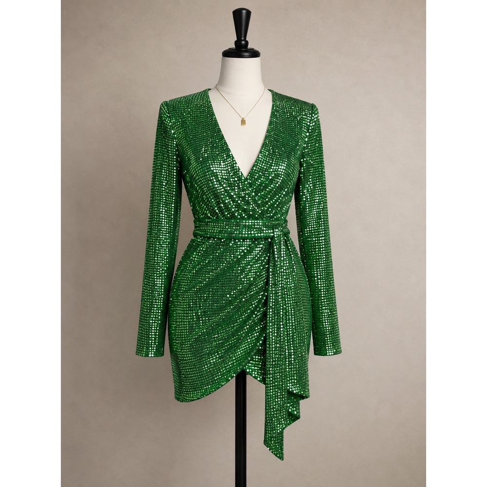h:ours x REVOLVE Casanova Green Sequin Long Sleeve Mini Dress - XXS
